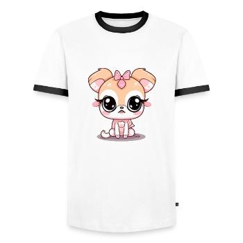 Nalla the little sad dog - Men's Ringer Shirt - white/black - Front - AI Model Female 172 light (172cm) & AI Model Male 178 dark (178cm)