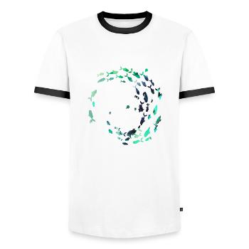 fischschwarm,fische,malerei,graffiti,blau - Männer Kontrast-T-Shirt - Weiß/Schwarz - Vorne - AI Model Female 172 light (172cm) & AI Model Male 178 dark (178cm)