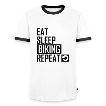 Bicycle Eat Sleep Biking Repeat - Men's Ringer Shirt - white/black - Front - AI Model Female 172 light (172cm) & AI Model Male 178 dark (178cm)