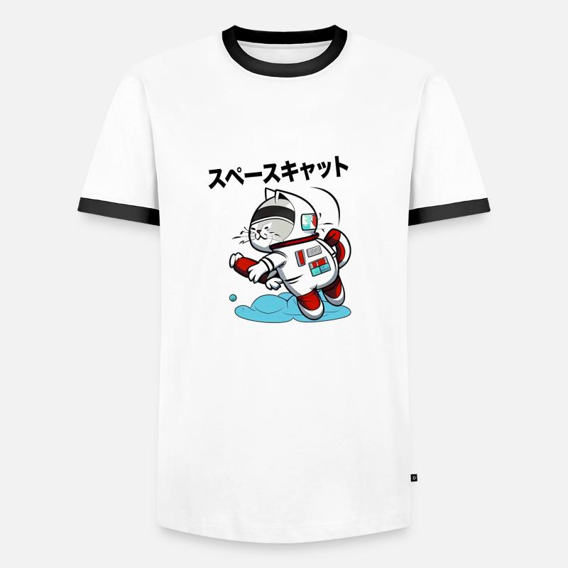 CHAT DE L’ESPACE JAPONAIS - T-shirt contrasté Homme - blanc/noir