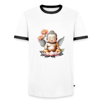 Baby Buddha - meditation yoga relaxation - Men's Ringer Shirt - white/black - Front - AI Model Female 172 light (172cm) & AI Model Male 178 dark (178cm)