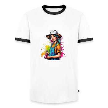 Farmer / Farmer / Farm / Harvest / Woman - Men's Ringer Shirt - white/black - Front - AI Model Female 172 light (172cm) & AI Model Male 178 dark (178cm)