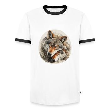 True Love Wolves - Men's Ringer Shirt - white/black - Front - AI Model Female 172 light (172cm) & AI Model Male 178 dark (178cm)
