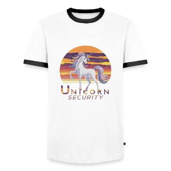 Sécurité des licornes Devise de la licorne Sécurité des licornes - T-shirt contrasté Homme - blanc/noir - Devant - AI Model Female 172 light (172cm) & AI Model Male 178 dark (178cm)