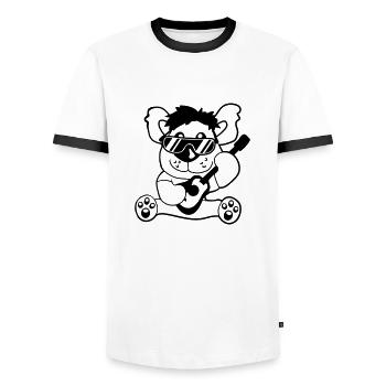 Seated Teddy Bear Plays Cute Guitar Guitarist - Men's Ringer Shirt - white/black - Front - AI Model Female 172 light (172cm) & AI Model Male 178 dark (178cm)