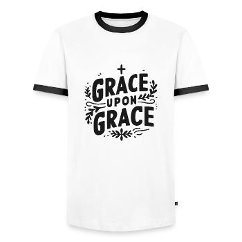 Gnade über Gnade - Männer Kontrast-T-Shirt - Weiß/Schwarz - Vorne - AI Model Female 172 light (172cm) & AI Model Male 178 dark (178cm)