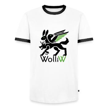 WolliW - Wolli Wolpertinger from Bavaria - Men's Ringer Shirt - white/black - Front - AI Model Female 172 light (172cm) & AI Model Male 178 dark (178cm)
