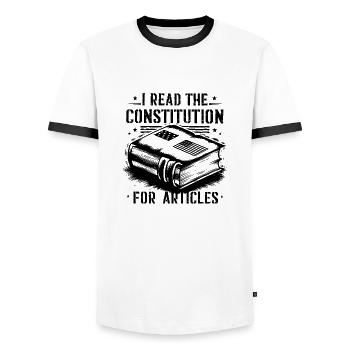 Constitution et humour – pour les vrais assoiffés de connaissances - T-shirt contrasté Homme - blanc/noir - Devant - AI Model Female 172 light (172cm) & AI Model Male 178 dark (178cm)