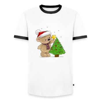 Bärchen schmückt Weihnachtsbaum - Männer Kontrast-T-Shirt - Weiß/Schwarz - Vorne - AI Model Female 172 light (172cm) & AI Model Male 178 dark (178cm)