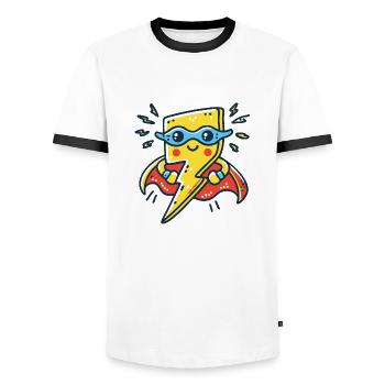 Blitz mit Superkräften – Ein elektrisierender Held - Männer Kontrast-T-Shirt - Weiß/Schwarz - Vorne - AI Model Female 172 light (172cm) & AI Model Male 178 dark (178cm)