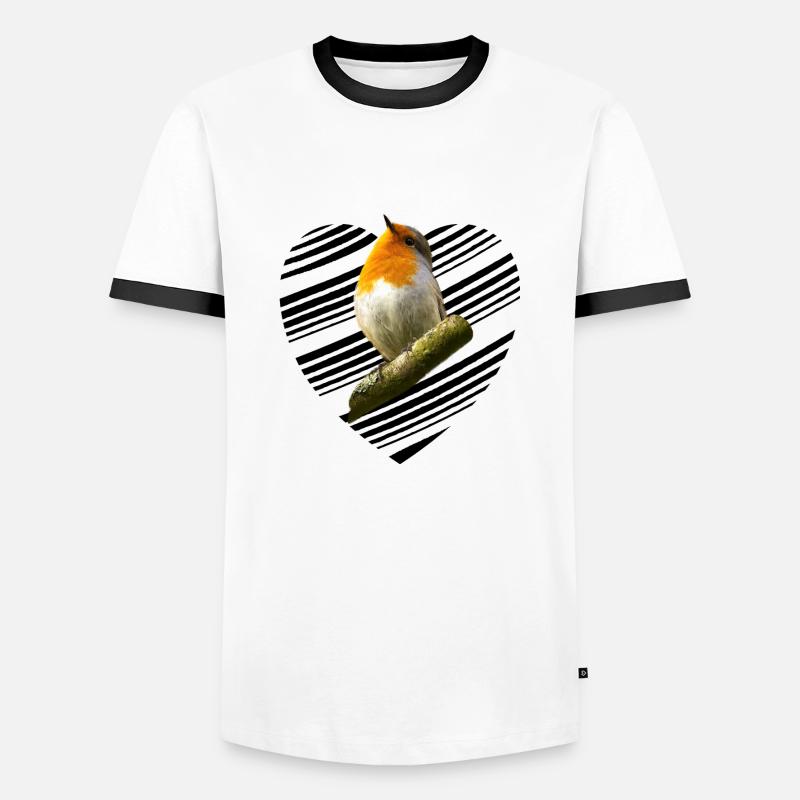 Robin Erithacus rubecula - Men's Ringer Shirt - white/black