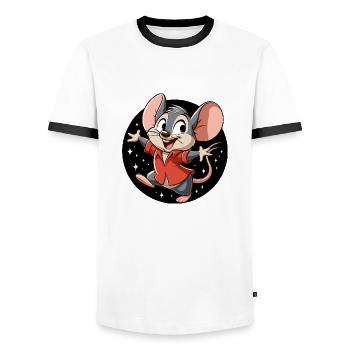 Mouse dances in the night - Men's Ringer Shirt - white/black - Front - AI Model Female 172 light (172cm) & AI Model Male 178 dark (178cm)