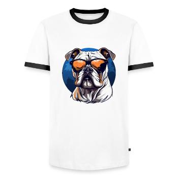 Old english Bulldog mit Sonnenbrille - Männer Kontrast-T-Shirt - Weiß/Schwarz - Vorne - AI Model Female 172 light (172cm) & AI Model Male 178 dark (178cm)