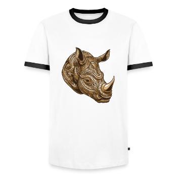 Rhinoceros Portrait - Men's Ringer Shirt - white/black - Front - AI Model Female 172 light (172cm) & AI Model Male 178 dark (178cm)
