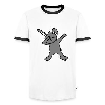 Bunny Dabbing Dab Dance Pose Dancing Party Celebrate - Men's Ringer Shirt - white/black - Front - AI Model Female 172 light (172cm) & AI Model Male 178 dark (178cm)