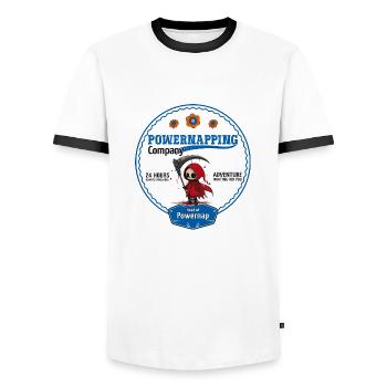 Sleep Shirt - Power Napping - Ironic T-Shirt - Men's Ringer Shirt - white/black - Front - AI Model Female 172 light (172cm) & AI Model Male 178 dark (178cm)