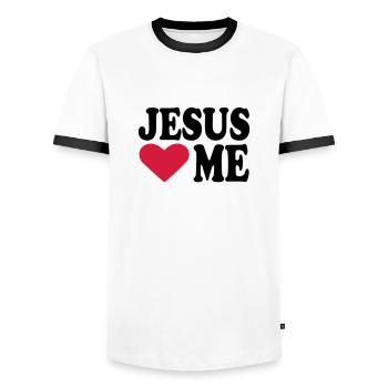 Jesus - T-shirt contrasté Homme - blanc/noir - Devant - AI Model Female 172 light (172cm) & AI Model Male 178 dark (178cm)