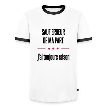 sauf erreur - T-shirt contrasté Homme - blanc/noir - Devant - AI Model Female 172 light (172cm) & AI Model Male 178 dark (178cm)