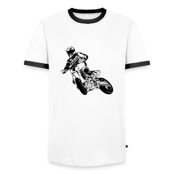 Supermoto - Supermotard - Men's Ringer Shirt - white/black - Front - AI Model Female 172 light (172cm) & AI Model Male 178 dark (178cm)