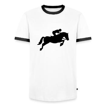 Show jumping - Men's Ringer Shirt - white/black - Front - AI Model Female 172 light (172cm) & AI Model Male 178 dark (178cm)