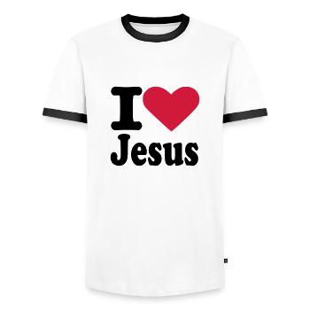 Jesus - T-shirt contrasté Homme - blanc/noir - Devant - AI Model Female 172 light (172cm) & AI Model Male 178 dark (178cm)