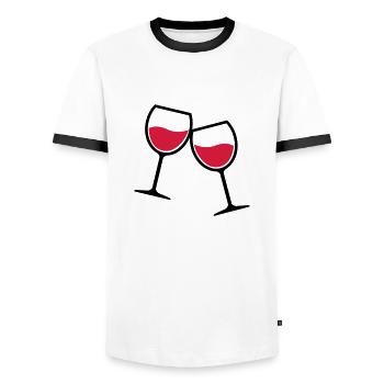 Zwei Weingläser anstoßen - Männer Kontrast-T-Shirt - Weiß/Schwarz - Vorne - AI Model Female 172 light (172cm) & AI Model Male 178 dark (178cm)