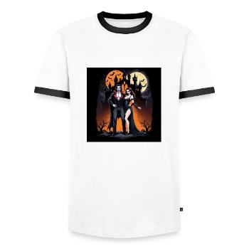 Vampire Couple Halloween Citrouille Chauve-souris Costume - T-shirt contrasté Homme - blanc/noir - Devant - AI Model Female 172 light (172cm) & AI Model Male 178 dark (178cm)