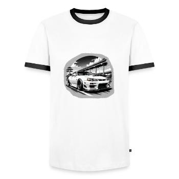 JDM Sportcar tuning Driftcar Voiture Cadeau PS - T-shirt contrasté Homme - blanc/noir - Devant - AI Model Female 172 light (172cm) & AI Model Male 178 dark (178cm)
