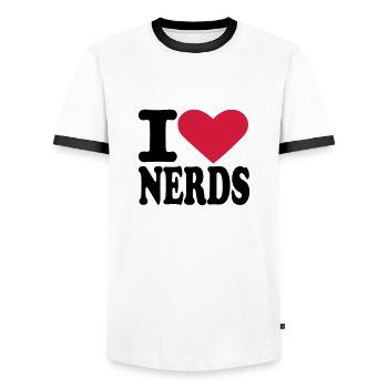 Nerds - Men's Ringer Shirt - white/black - Front - AI Model Female 172 light (172cm) & AI Model Male 178 dark (178cm)