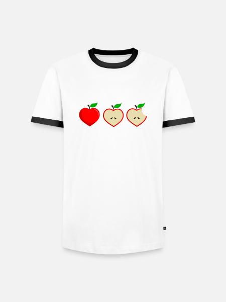Apfel Apple Herz Set - Männer Kontrast-T-Shirt - Weiß/Schwarz