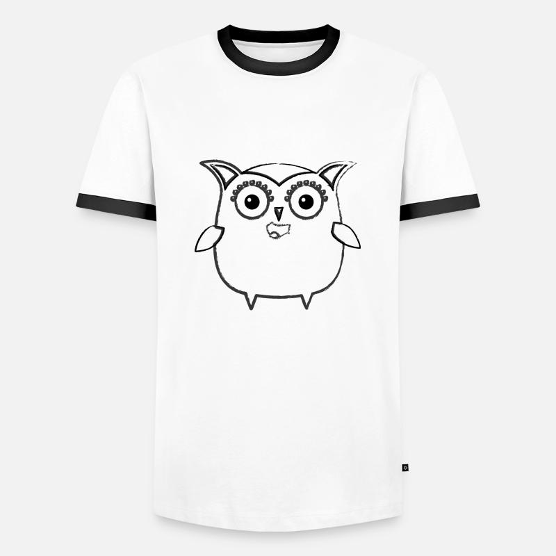 owl,drawing,pencil,comic,black - Men's Ringer Shirt - white/black