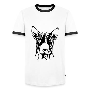 BULL TERRIER Bull Terrier Canine Dog Wilsigns - Men's Ringer Shirt - white/black - Front - AI Model Female 172 light (172cm) & AI Model Male 178 dark (178cm)