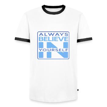 Un nageur hivernal « croit » à la motivation pour les bains de glace » - T-shirt contrasté Homme - blanc/noir - Devant - AI Model Female 172 light (172cm) & AI Model Male 178 dark (178cm)