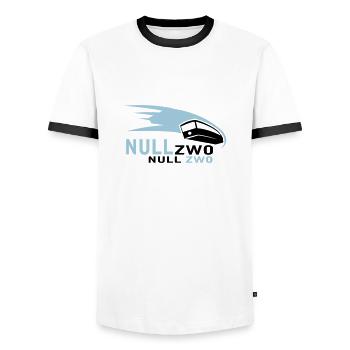0202 - 10cm x 6cm - Männer Kontrast-T-Shirt - Weiß/Schwarz - Vorne - AI Model Female 172 light (172cm) & AI Model Male 178 dark (178cm)