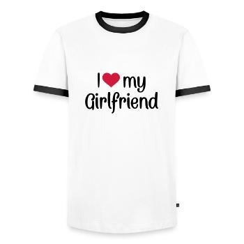 I love my girlfriend - T-shirt contrasté Homme - blanc/noir - Devant - AI Model Female 172 light (172cm) & AI Model Male 178 dark (178cm)