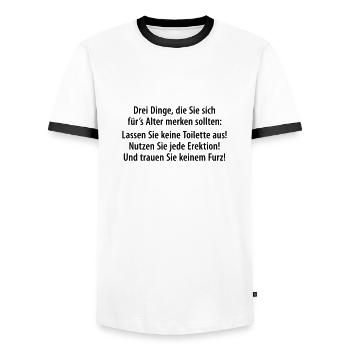 drei Dinge fürs Alter Tipps Regeln Rentner - Männer Kontrast-T-Shirt - Weiß/Schwarz - Vorne - AI Model Female 172 light (172cm) & AI Model Male 178 dark (178cm)