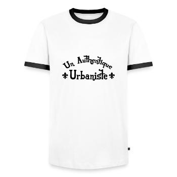 Urbaniste / Architecte / Architecture / Urbanisme - T-shirt contrasté Homme - blanc/noir - Devant - AI Model Female 172 light (172cm) & AI Model Male 178 dark (178cm)
