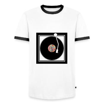 Plattenspieler bunt 2 - Männer Kontrast-T-Shirt - Weiß/Schwarz - Vorne - AI Model Female 172 light (172cm) & AI Model Male 178 dark (178cm)