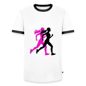 Running Marathon Woman Icon - Men's Ringer Shirt - white/black - Front - AI Model Female 172 light (172cm) & AI Model Male 178 dark (178cm)