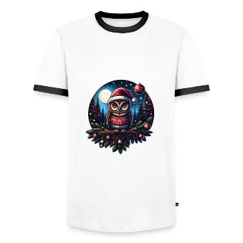 Weihnachtseule im Winterwald - Männer Kontrast-T-Shirt - Weiß/Schwarz - Vorne - AI Model Female 172 light (172cm) & AI Model Male 178 dark (178cm)