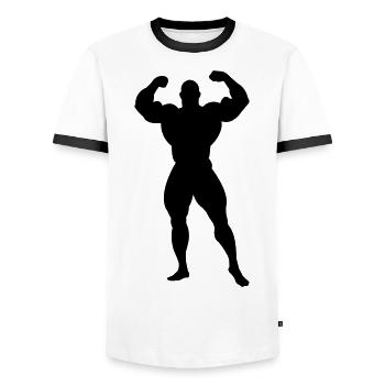 Bodybuilder - T-shirt contrasté Homme - blanc/noir - Devant - AI Model Female 172 light (172cm) & AI Model Male 178 dark (178cm)