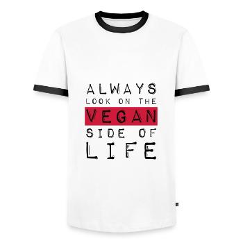 VEGAN SIDE OF LIFE - Männer Kontrast-T-Shirt - Weiß/Schwarz - Vorne - AI Model Female 172 light (172cm) & AI Model Male 178 dark (178cm)