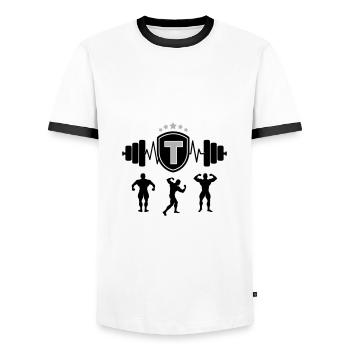 Bodybuilding Gym Name Buchstabe Training T - Männer Kontrast-T-Shirt - Weiß/Schwarz - Vorne - AI Model Female 172 light (172cm) & AI Model Male 178 dark (178cm)