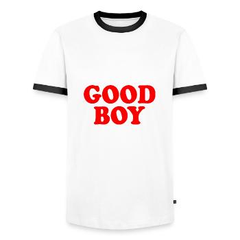 Good boy - Men's Ringer Shirt - white/black - Front - AI Model Female 172 light (172cm) & AI Model Male 178 dark (178cm)