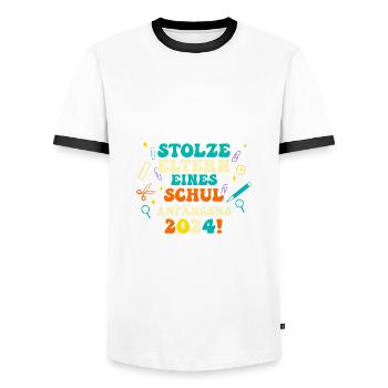 Eltern Schulkind Grundschule Erste Klasse Einschul - Männer Kontrast-T-Shirt - Weiß/Schwarz - Vorne - AI Model Female 172 light (172cm) & AI Model Male 178 dark (178cm)