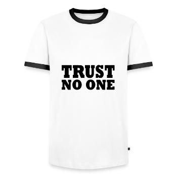 Trust no one - Men's Ringer Shirt - white/black - Front - AI Model Female 172 light (172cm) & AI Model Male 178 dark (178cm)