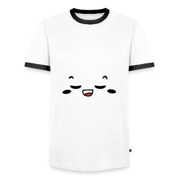 Kawaii Face: Cute Eyes & Smile Design - Men's Ringer Shirt - white/black - Front - AI Model Female 172 light (172cm) & AI Model Male 178 dark (178cm)