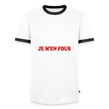 je m'en fous - T-shirt contrasté Homme - blanc/noir - Devant - AI Model Female 172 light (172cm) & AI Model Male 178 dark (178cm)