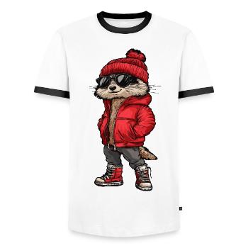 Suricate Drôle d’hiver - T-shirt contrasté Homme - blanc/noir - Devant - AI Model Female 172 light (172cm) & AI Model Male 178 dark (178cm)