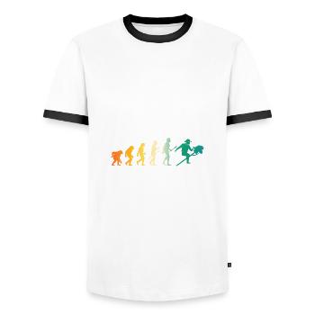 Hobbyhorse Evolution Hobby Horsing - Men's Ringer Shirt - white/black - Front - AI Model Female 172 light (172cm) & AI Model Male 178 dark (178cm)